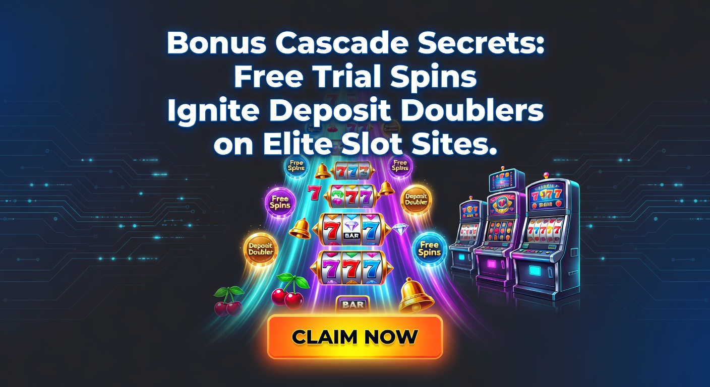 Dynamic graphic of free spins evolving into deposit doubler cascades on a premium slot interface, with glowing multipliers stacking up