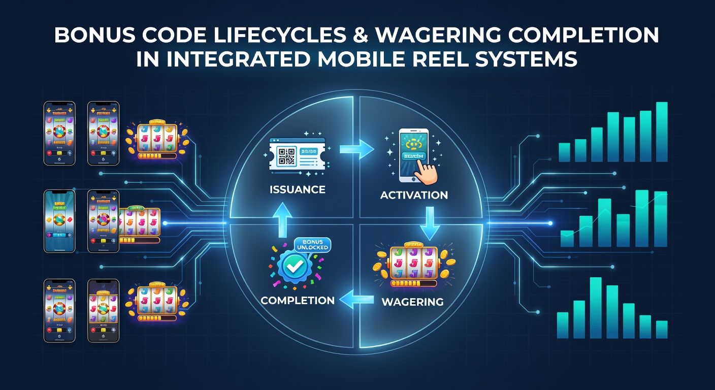 Mobile reel system interface showing bonus code activation stages and wagering progress indicators
