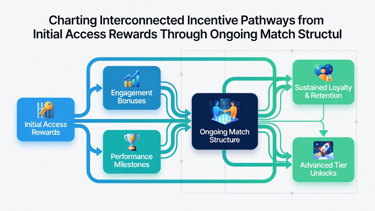 Illustration of tiered match structures and loyalty point flows in UK regulated gaming environments