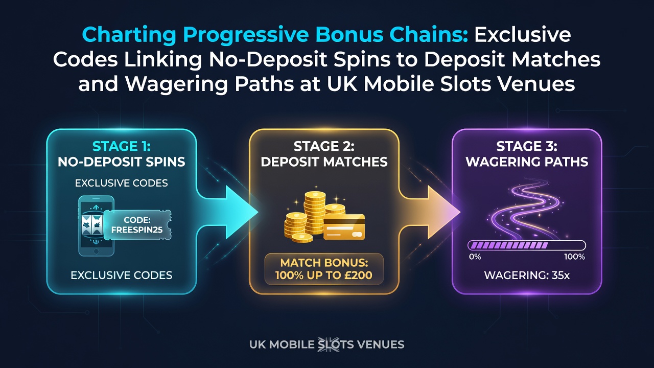 Diagram showing code progression from no-deposit spins to deposit matches in mobile slots