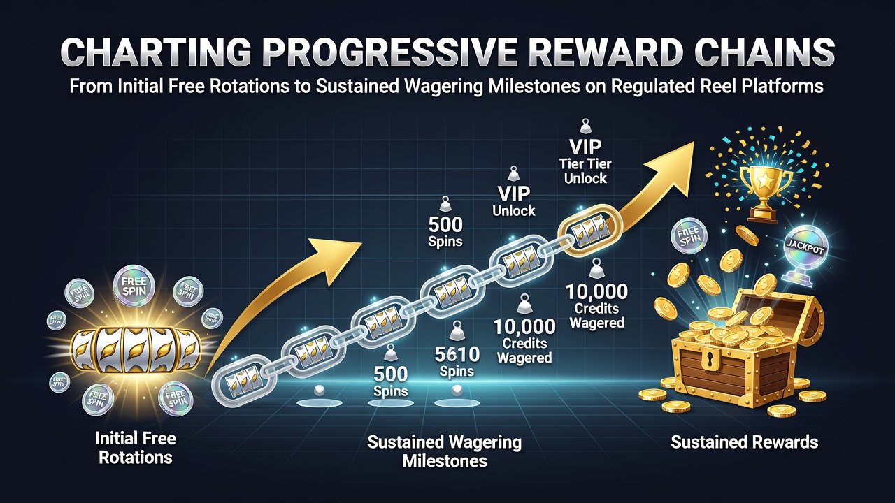 Illustration of bonus progression from free spins to wagering milestones on slot platforms