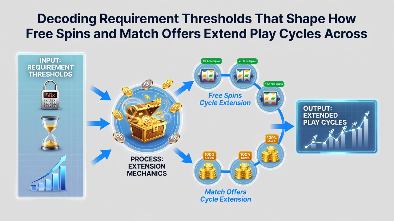 Infographic showing how free spin thresholds connect with match offer requirements to lengthen player sessions