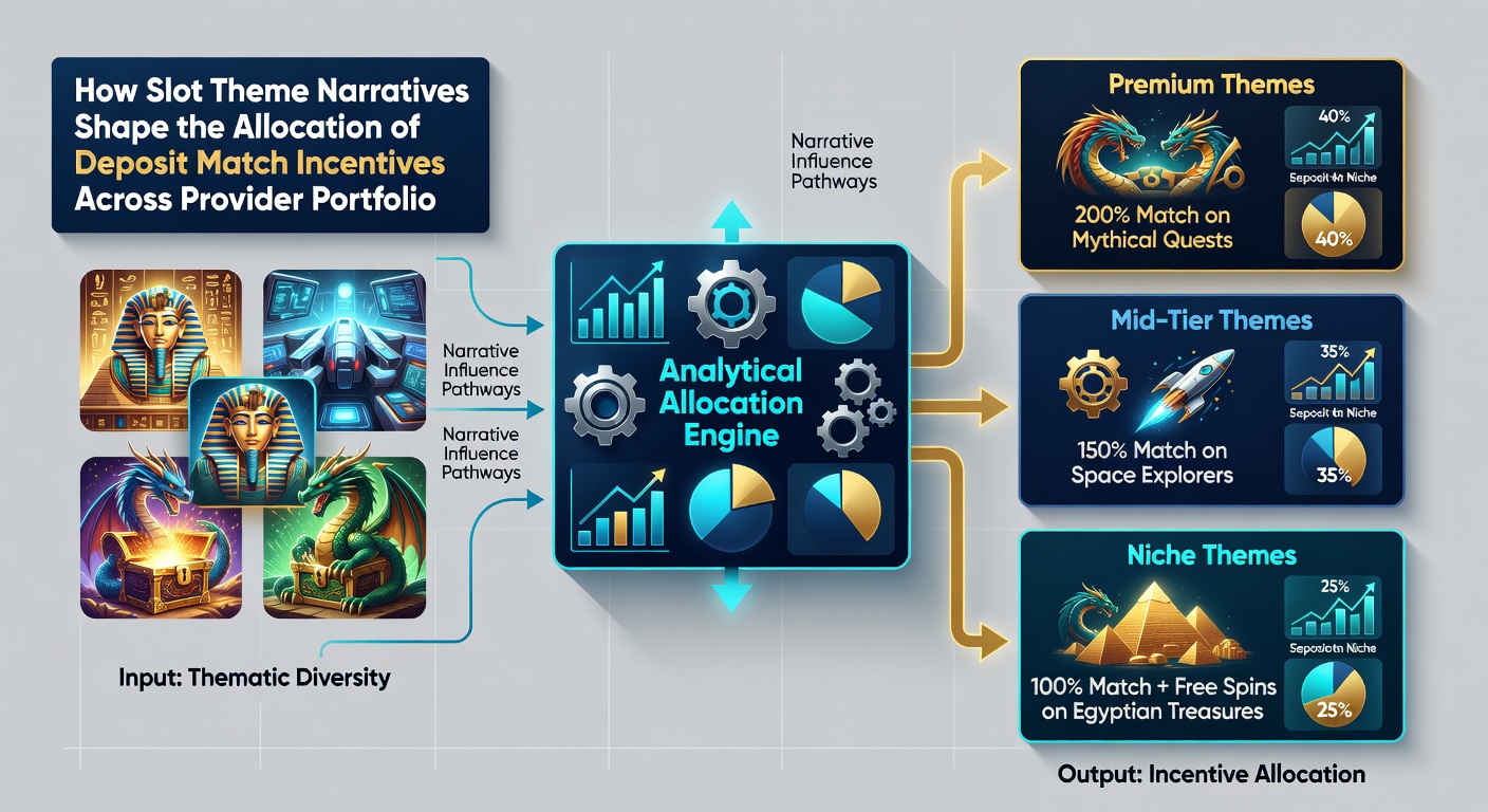 Infographic showing allocation flows from slot themes to deposit match incentives across multiple game providers