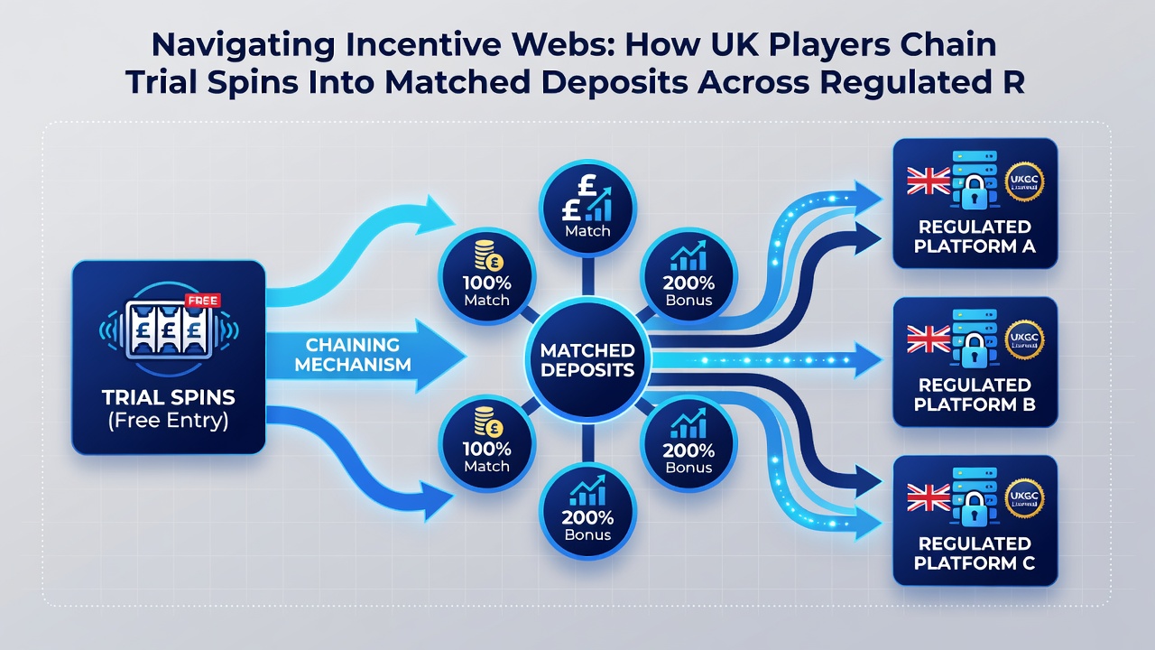 Detailed view of bonus chaining process from trial spins to matched deposits on UK regulated platforms
