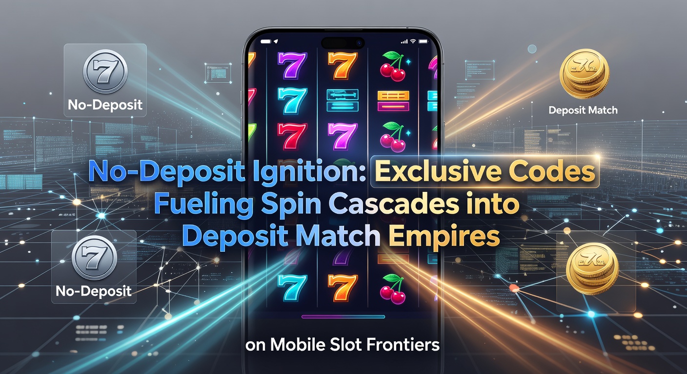 Vibrant mobile slot screen showing cascading free spins triggered by a no-deposit code, building toward larger bonus structures