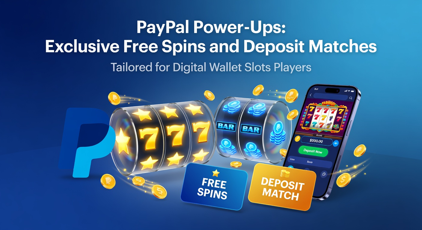 PayPal app interface on a smartphone next to glowing slot machine symbols, illustrating seamless deposit matches and free spin activations