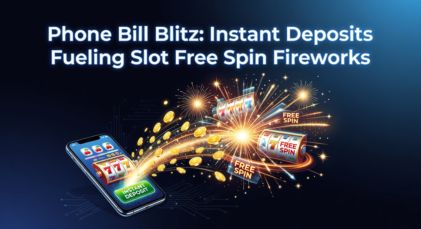 Vibrant slot machine reels exploding with colorful free spin symbols amid phone bill deposit notifications