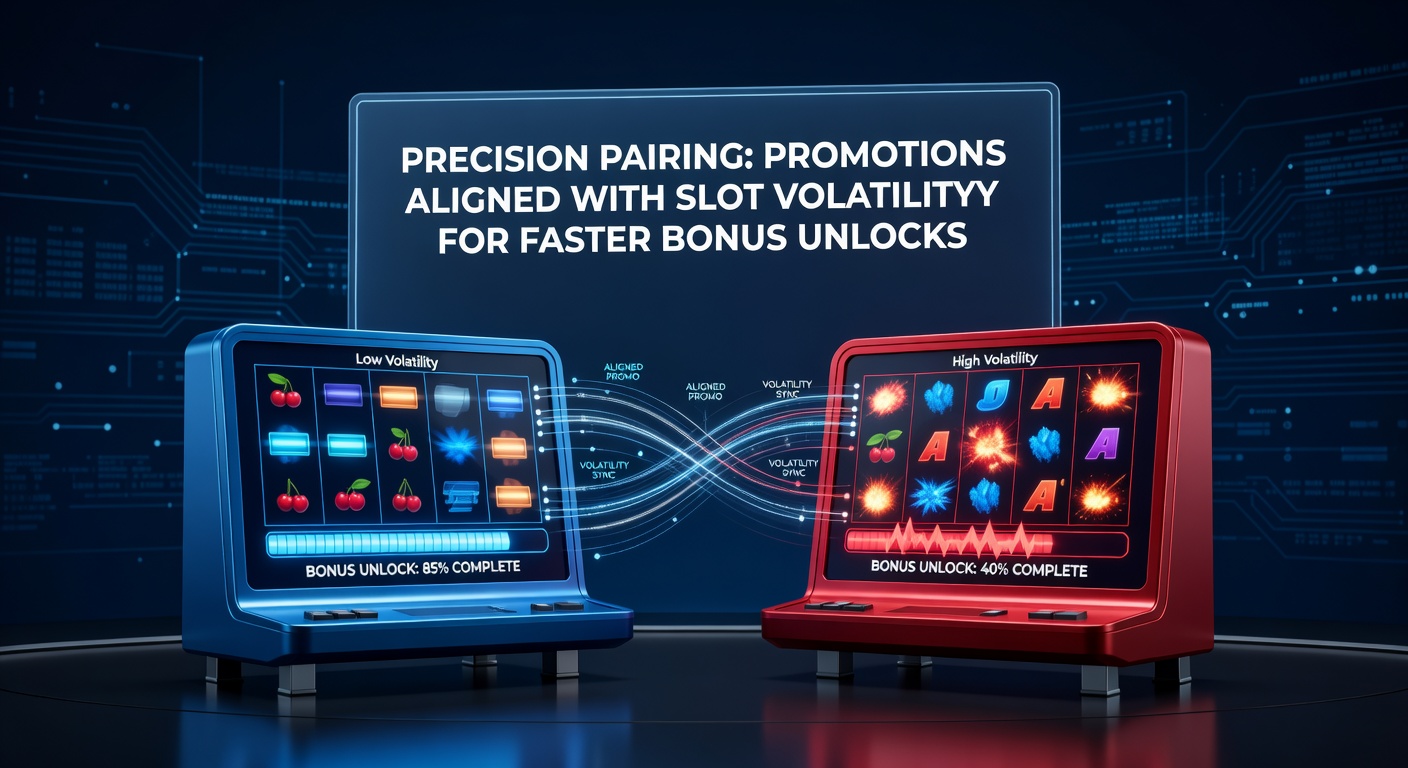 Vibrant slot reels spinning with overlaid volatility charts and bonus promotion icons highlighting precision pairing mechanics