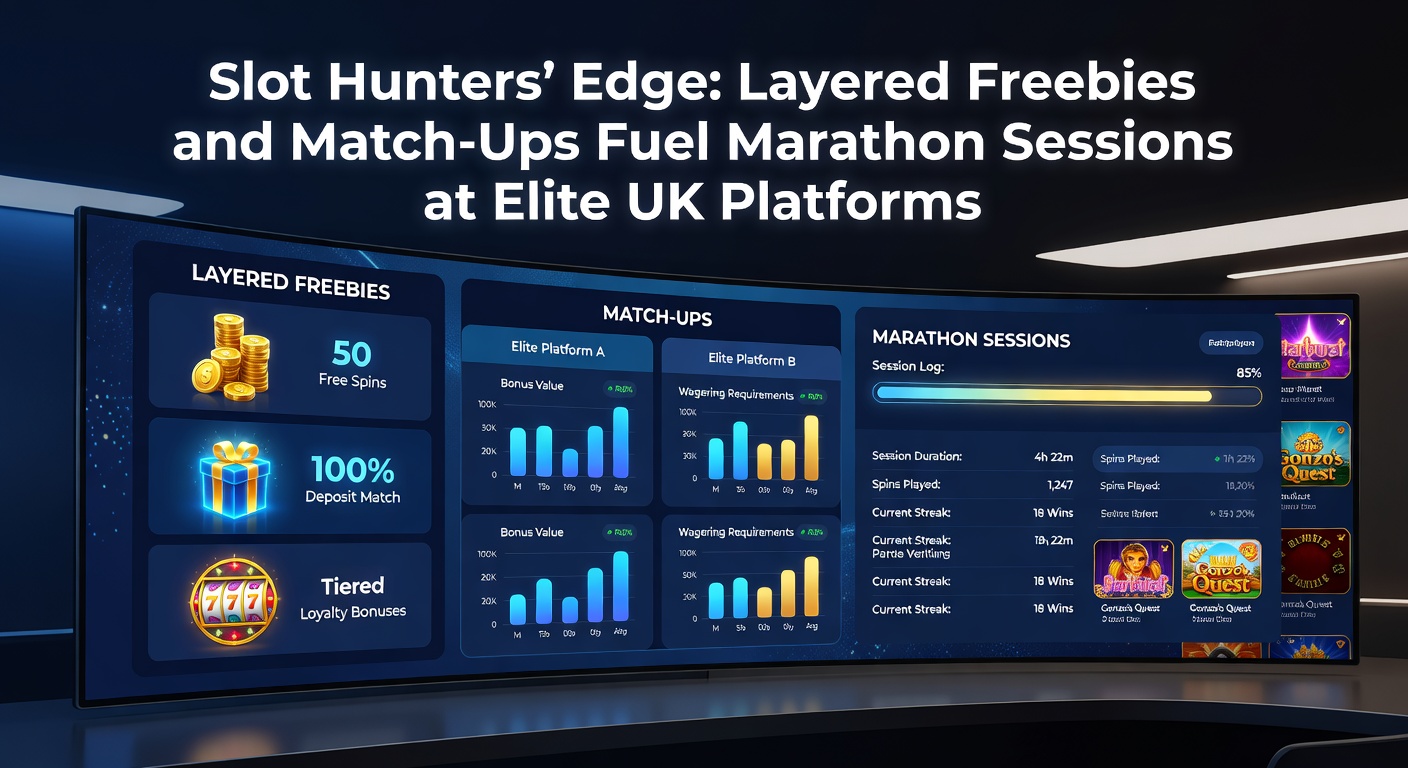 Dynamic graphic of deposit match bonuses stacking atop free spin chains, with slot symbols exploding in a marathon play sequence on a sleek platform interface